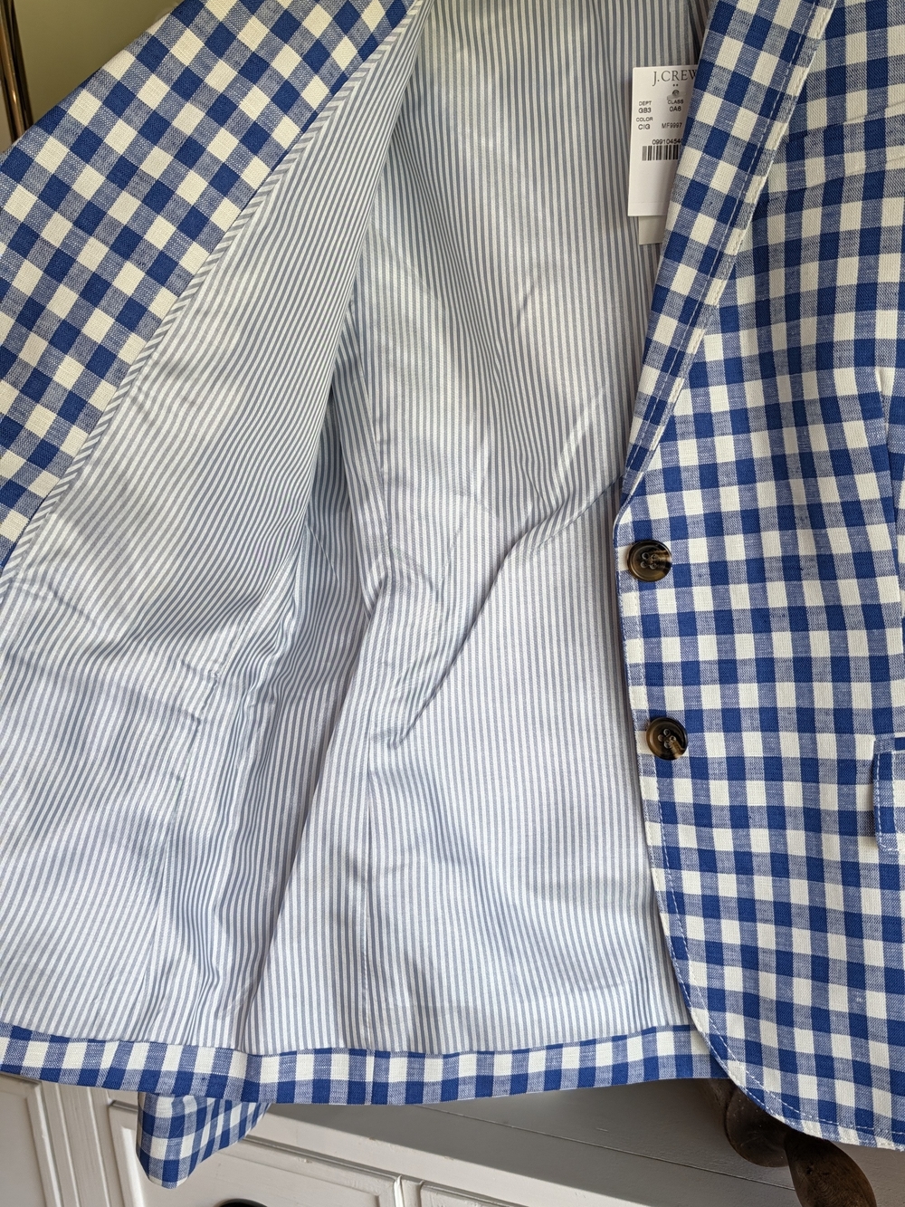 J.Crew Factory Gingham Schoolboy Linen Blazer Blue White Size 8 NWT - Picture 5 of 11